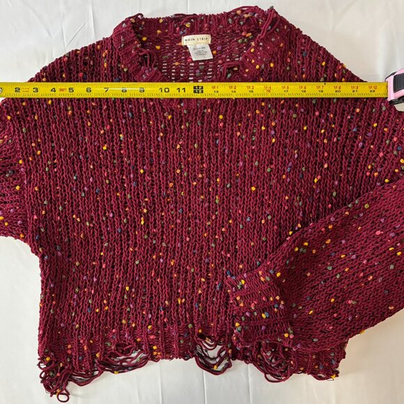 Main Strip Maroon Rainbow Flecked Distressed Knit Sweater — Sz. Small - Picture 5 of 5